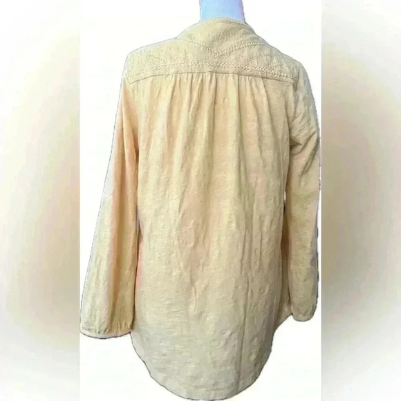 Lucky Brand Henley style Embroidered Shirt Yellow Top - Picture 7 of 8